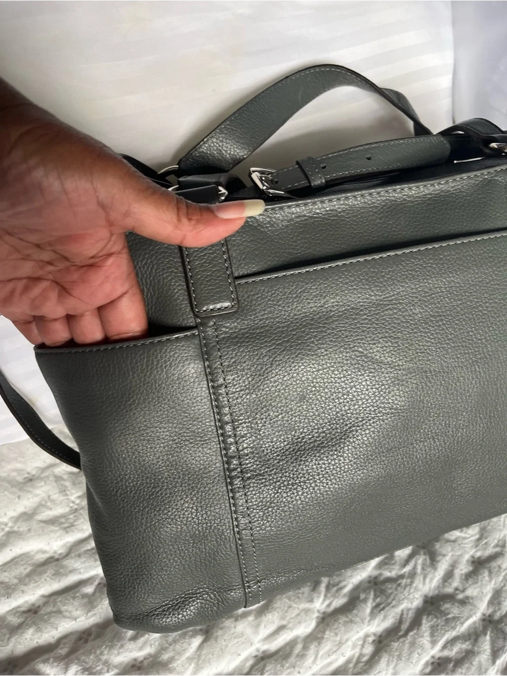 Michael Kors Pebbled Leather Shoulder Tote in Dark Gray